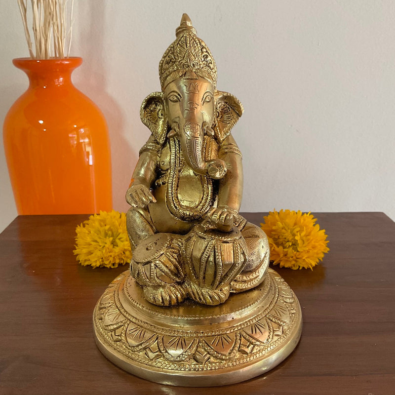 Brass Musician Ganesha Idol (set of 5) - Table Decor - Crafts N Chisel - Indian Home Decor USA