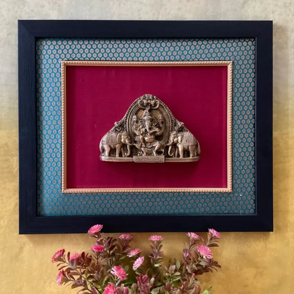 Brass Ganesha With Elephant Divine Wall Hanging - Crafts N Chisel - Indian Home Decor USA