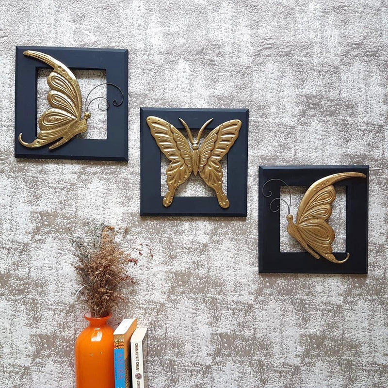 Butterfly Wall Hanging (Set of 3) - indian handicrafts wall decor- crafts N Chisel - online USA