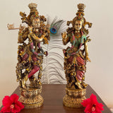 Copper Finish Radha Krishan Marble Dust & Resin Idol - Hindu God Statue - Decorative Murti - Crafts N Chisel - Indian Home Decor USA