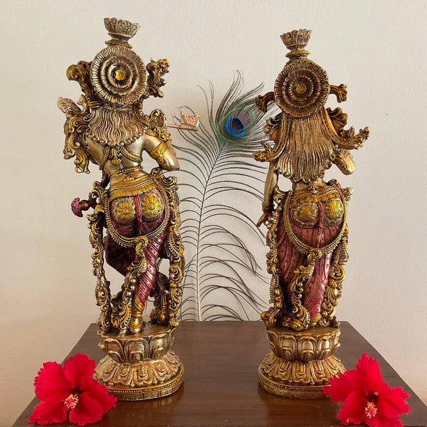 Copper Finish Radha Krishan Marble Dust & Resin Idol - Hindu God Statue - Decorative Murti - Crafts N Chisel - Indian Home Decor USA