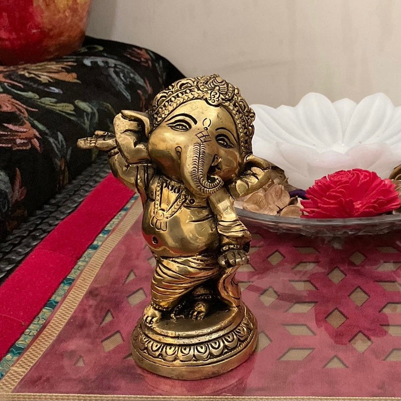 Dancing Baby Ganesh Brass Idol - Crafts N Chisel - Indian Home Decor USA