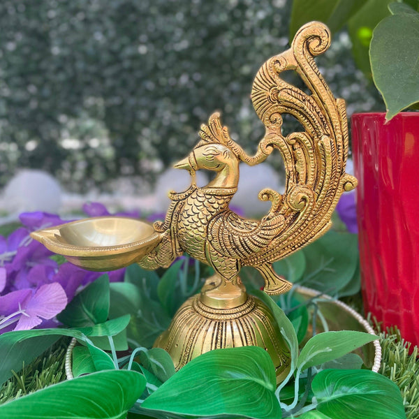 Dancing Peacock Diya - Handmade Brass lamp - Decorative- Crafts N Chisel - Indian Home Decor USA
