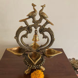 Dancing Peacock Diya - Handmade Brass lamp - Brass Diya For Pooja - Crafts N Chisel - Indian Home Decor USA