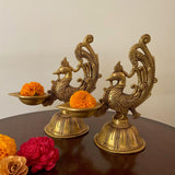 Dancing Peacock Diya (Set of 2) - Handmade Brass lamp - Decorative - Crafts N Chisel - Indian Home Decor USA