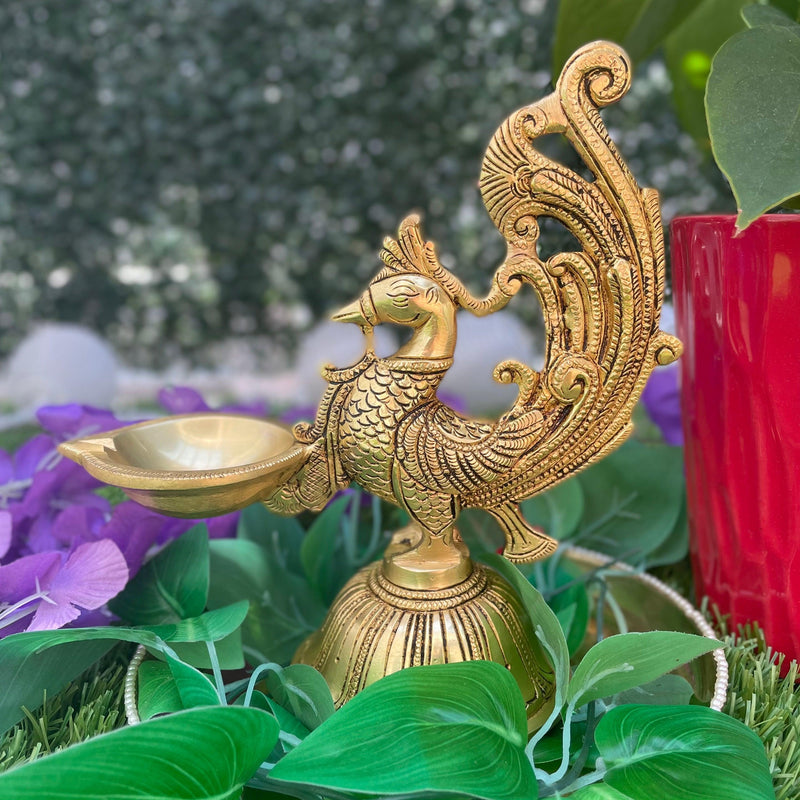 Dancing Peacock Diya (Set of 2) - Handmade Brass lamp - Decorative- Crafts N Chisel - Indian Home Decor USA