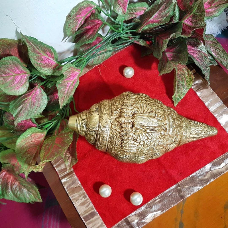 Lord Vishnu Dashavtar Brass Conch (Shank) 9.5" - Decorative Home Decor - Crafts N Chisel - Indian home decor - Online USA