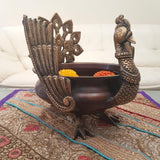 Decorative Brass Peacock Urli - Crafts N Chisel - Indian home decor - Online USA