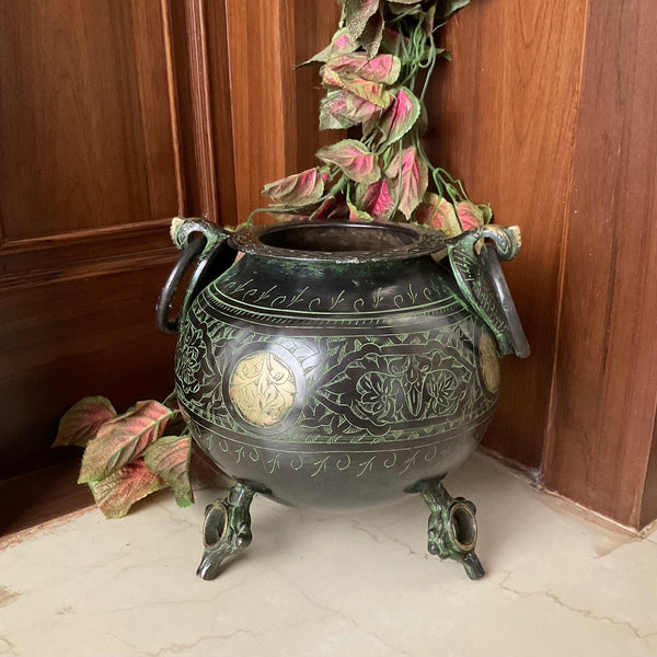 Decorative Brass Planter - Green Sand Finish - Home Decor - Crafts N Chisel - Indian Home Decor USA