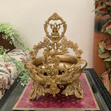 Decorative Brass Urli - Lord Ganesha With Peacock- Crafts N Chisel - Indian Home Decor USA