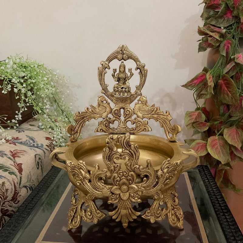 Decorative Brass Urli With Goddess Lakshmi- Crafts N Chisel - Indian Home Decor USA
