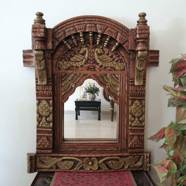 Decorative Wooden Jharoka With Mirror - Wall Decor- Crafts N Chisel - Indian Home Decor USA