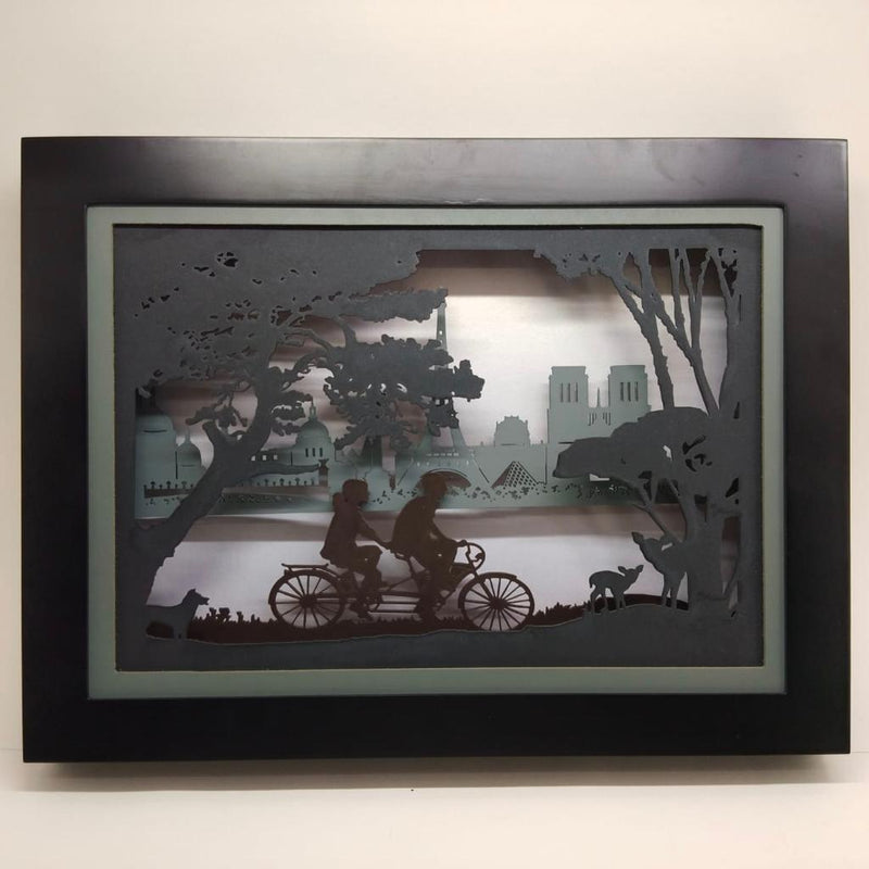 Decorative Wooden Multilayer Designer Frame - Cycling Couple - Wall Decor - Crafts N Chisel - Indian home decor - Online USA