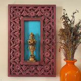 Deep Lakshmi Idol With Distressed Wooded Pinkish Red Frame Wall Hanging - Decorative Wall decor - Crafts N Chisel - Indian Home Decor USA