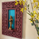 Deep Lakshmi Idol With Distressed Wooded Pinkish Red Frame Wall Hanging - Decorative Wall decor - Crafts N Chisel - Indian Home Decor USA