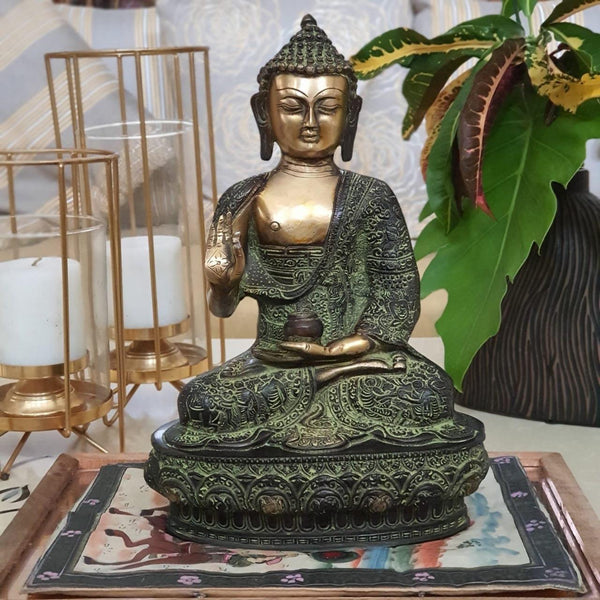 Designer Lord Buddha Idol - Brass Art - Crafts N Chisel - online indian handicrafts store USA