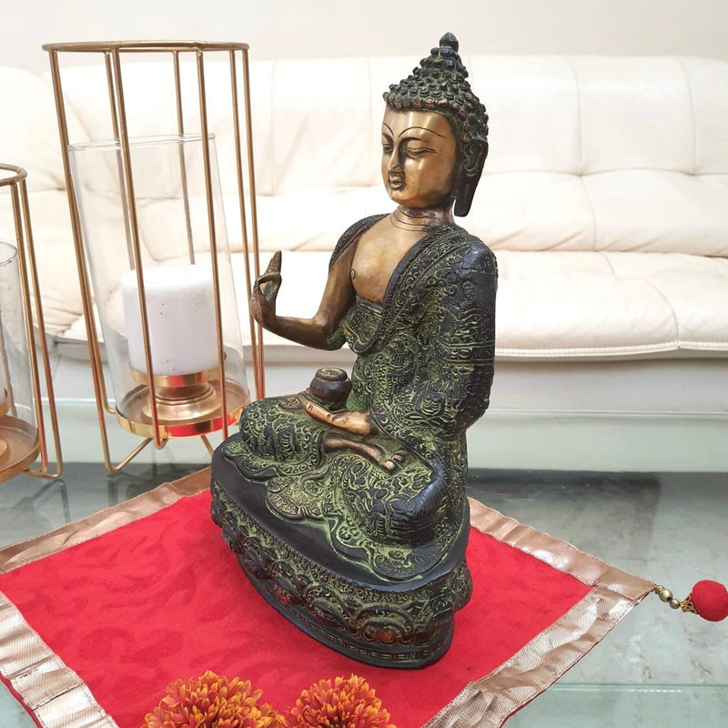 Designer Lord Buddha Idol - Brass Art - Crafts N Chisel - online indian handicrafts store USA