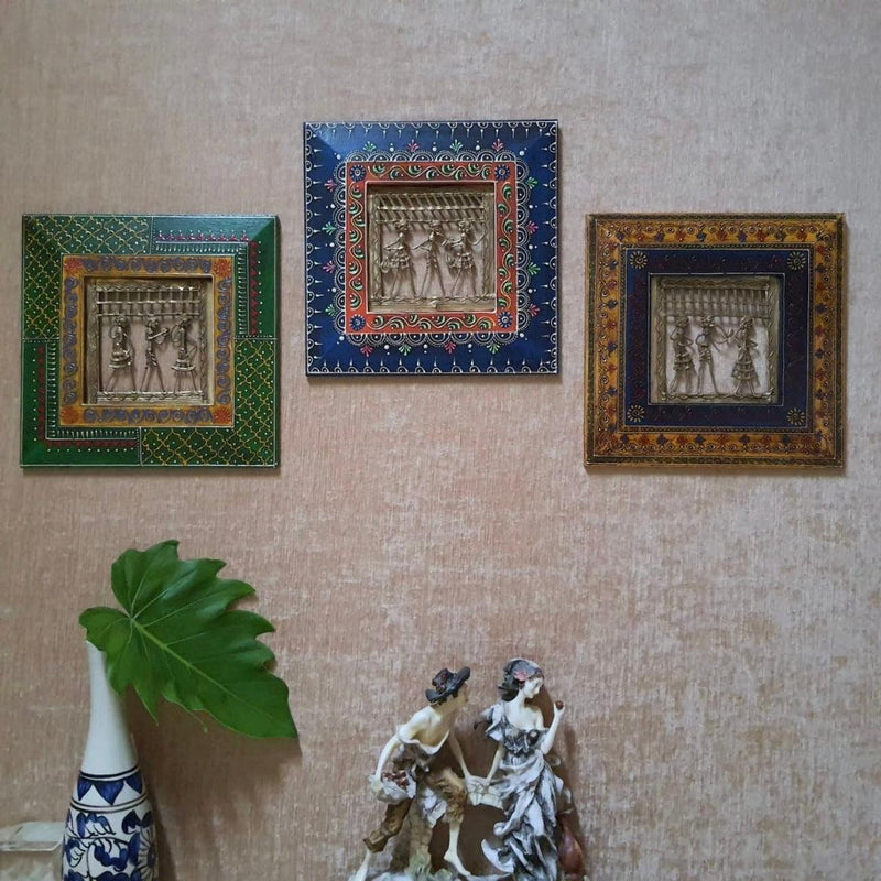 Dhokra Rajasthani 11" Wall Hanging (Set of 3) - Wall Decor - Home Decor - Crafts N Chisel - Indian Home Decor USA