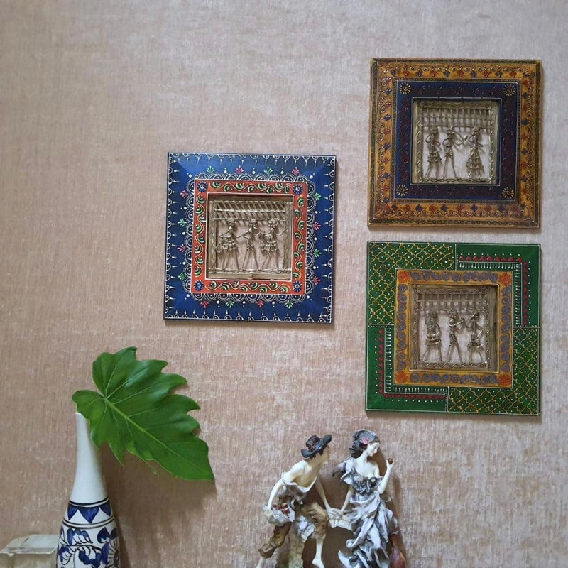 Dhokra Rajasthani 11" Wall Hanging (Set of 3) - Wall Decor - Home Decor - Crafts N Chisel - Indian Home Decor USA