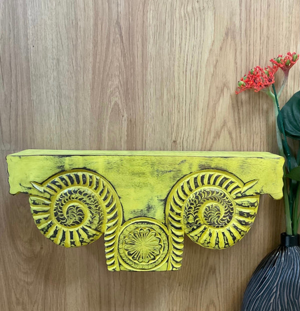 Distressed Wooded Yellow Platform Wall Hanging - Decorative Wall decor - Crafts N Chisel - Indian Home Decor USA