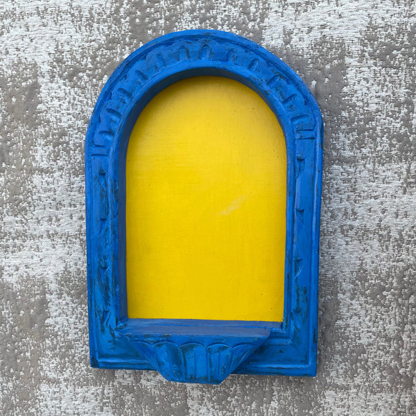 Distressed Wooden Blue Half Round Frame & Handcrafted Lord Natraj Brass Idol Wall Hanging - Decorative Wall decor - Crafts N Chisel - Indian Home Decor USA