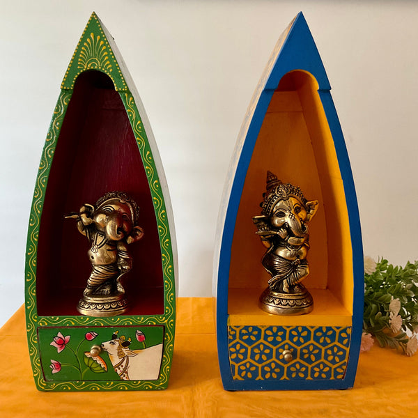 Distressed Wooden Boat Frame With Ganesha Idol Wall Hanging (Set of 4) - Decorative Wall decor - Crafts N Chisel - Indian Home Decor USA