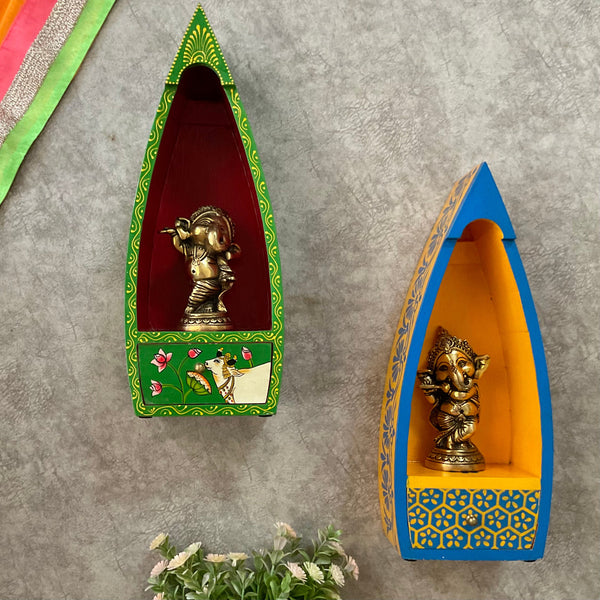 Distressed Wooden Boat Frame With Ganesha Idol Wall Hanging (Set of 4) - Decorative Wall decor - Crafts N Chisel - Indian Home Decor USA