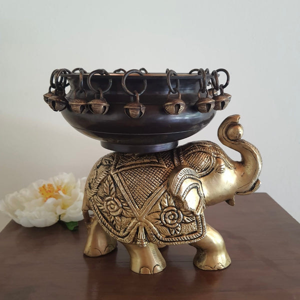 Elephant Brass Urli With Copper Finish - Crafts N Chisel - Indian Home Decor USA