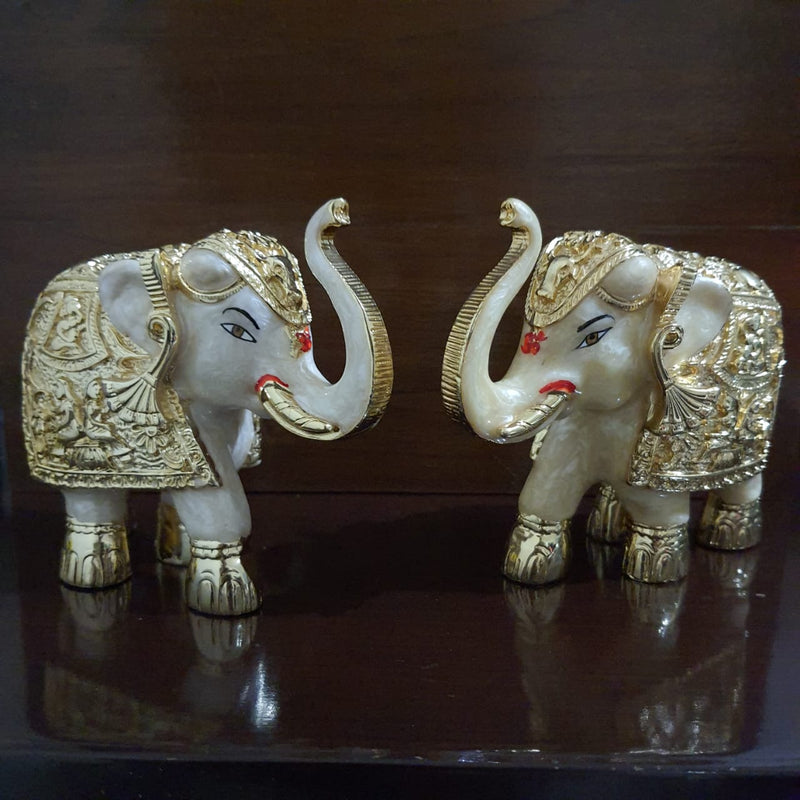 Elephant Porcelain With Silver Statue (Set of 2) - Decorative Home Decor - Crafts N Chisel - Indian Home Decor USA