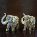 Elephant Porcelain With Silver Statue (Set of 2) - Decorative Home Decor - Crafts N Chisel - Indian Home Decor USA