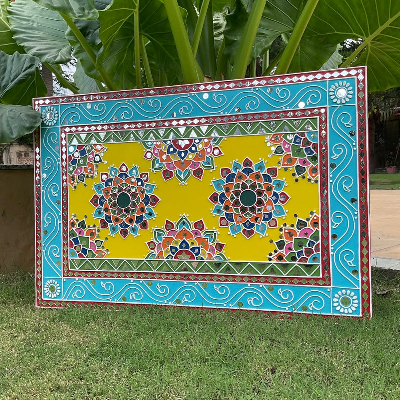 Lippan Art Flower Rangoli Wall Hanging large - Clay Mirror Wall Decor - Crafts N Chisel - Indian Home Decor USA