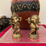 Flute & Dancing Baby Ganesh Brass Idol (Set of 2) - Crafts N Chisel - Indian Home Decor USA