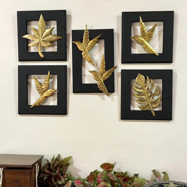 Flying Bird With Leaf Wall Hanging (Set of 5) - Crafts N Chisel - Indian home decor - Online USA