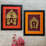 Framed Brass Prabhavali (Set of 2) - Ganesha & Deep Lakshmi - Ethnic Wall Decor - Crafts N Chisel - Indian Home Decor USA