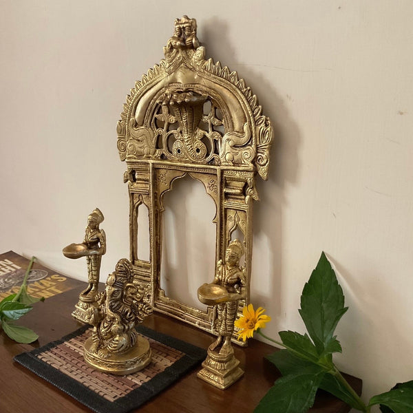 Ganesh Brass Idol, Deep Lakshmi & Prabhavali Set - Crafts N Chisel - Indian Home Decor USA