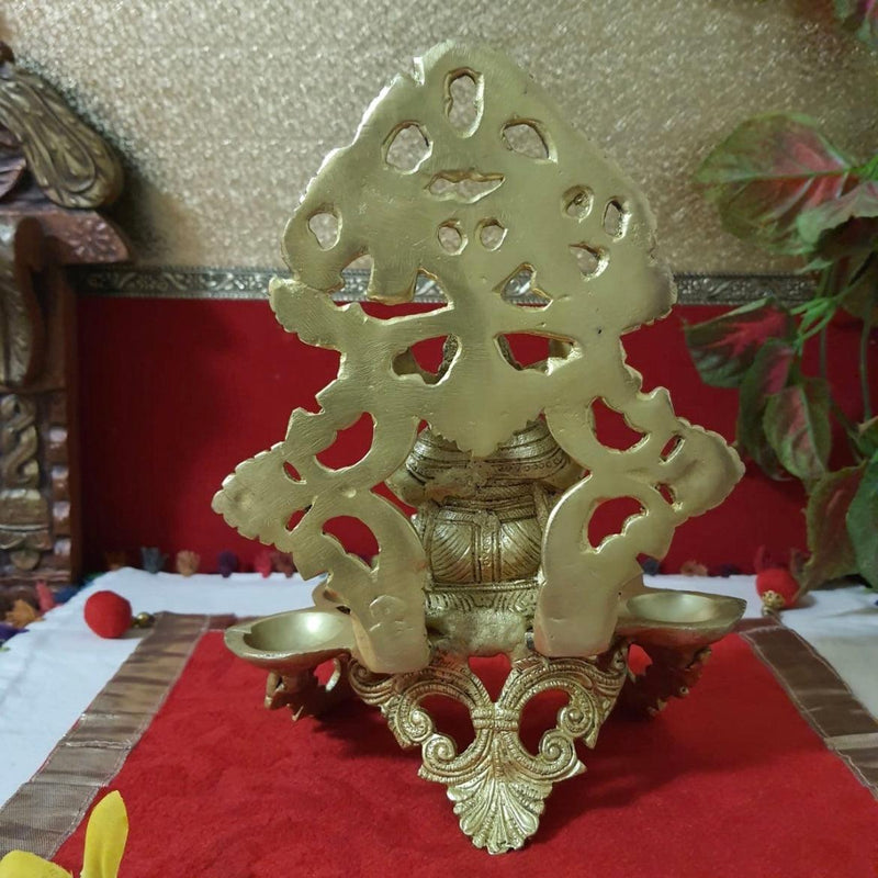 Ganesha Brass Diya Lamp - Antique Finish - Temple Decor - Crafts N Chisel - Indian Home Decor USA