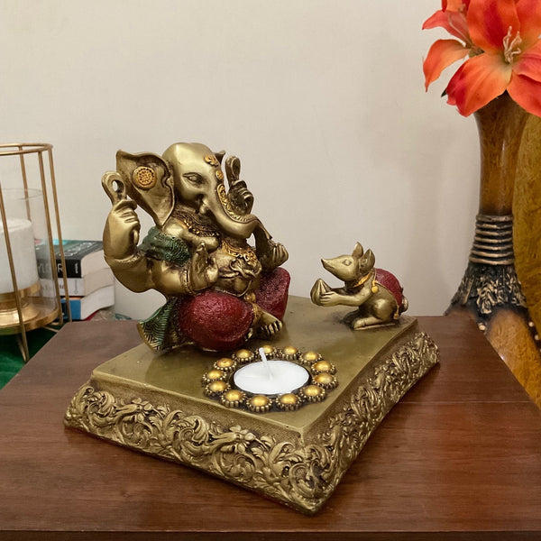 Ganesha Idol With Tea Light - Festive Decor - Perfect For Gift - Crafts N Chisel - Indian Home Decor USA
