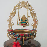 Ganesha Swing Decorative Brass Urli Stonework-Crafts N Chisel-Indian Handicrafts Online USA