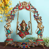 Ganesha Swing Yali Decorative Brass Idol and Statue - Crafts N Chisel - Indian Home Decor USA