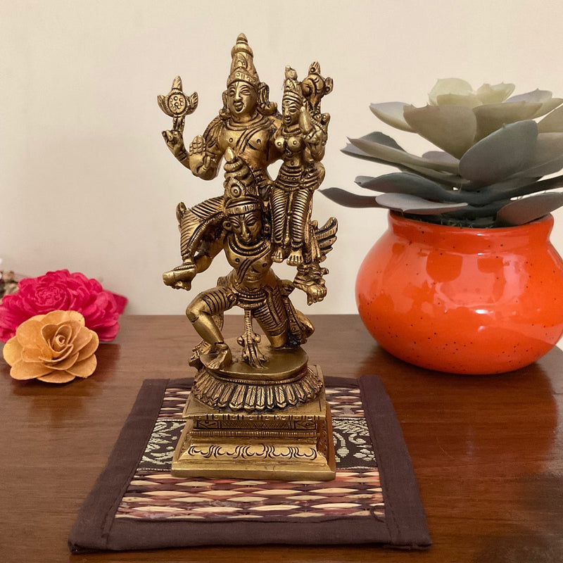 Garuda, Lord Vishnu & Devi Lakshmi Brass Idol - Decorative Figurine - Crafts N Chisel - Indian Home Decor USA