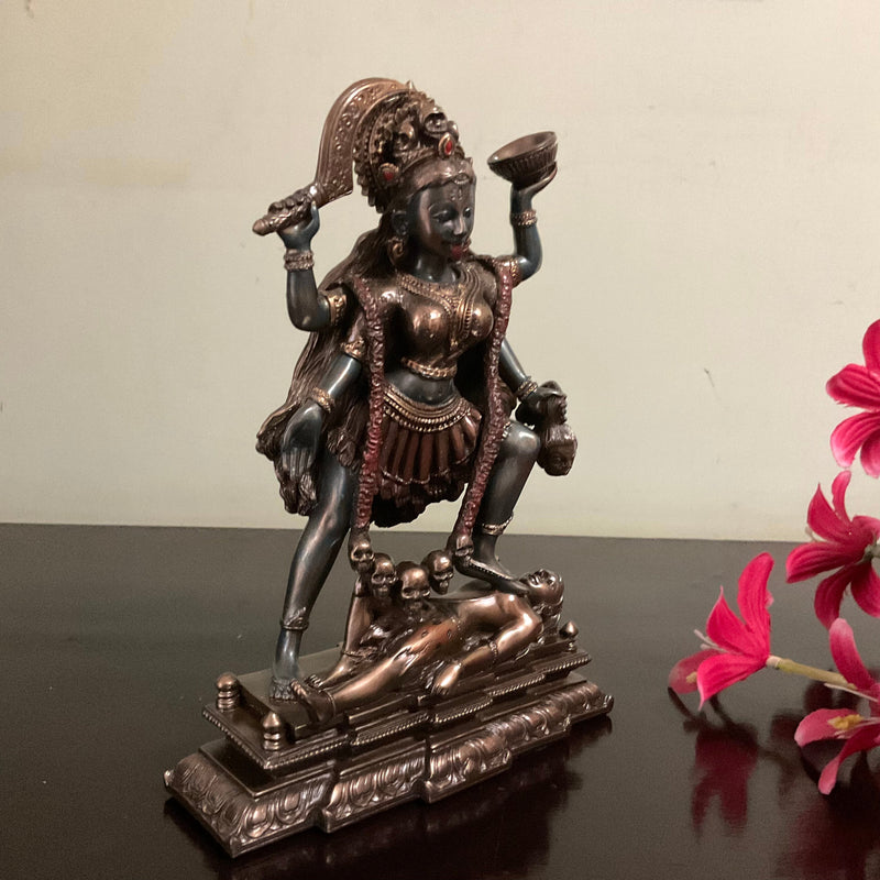 Goddess Kali Ma Bronze Finish Marble Dust & Resin Idol - Hindu God Statue - Decorative Murti - Crafts N Chisel - Indian Home Decor USA