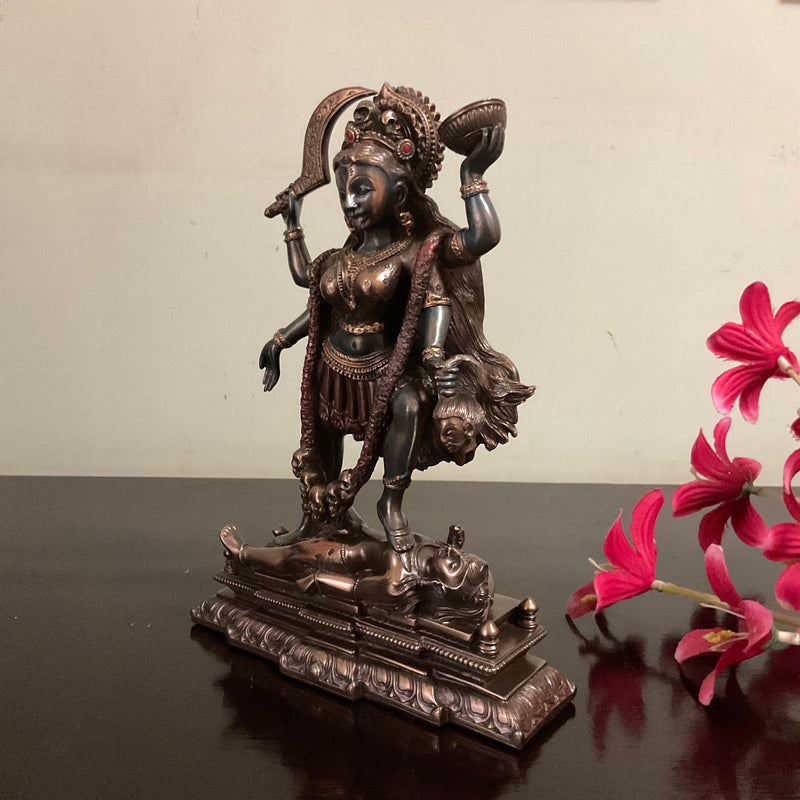 Goddess Kali Ma Bronze Finish Marble Dust & Resin Idol - Hindu God Statue - Decorative Murti - Crafts N Chisel - Indian Home Decor USA