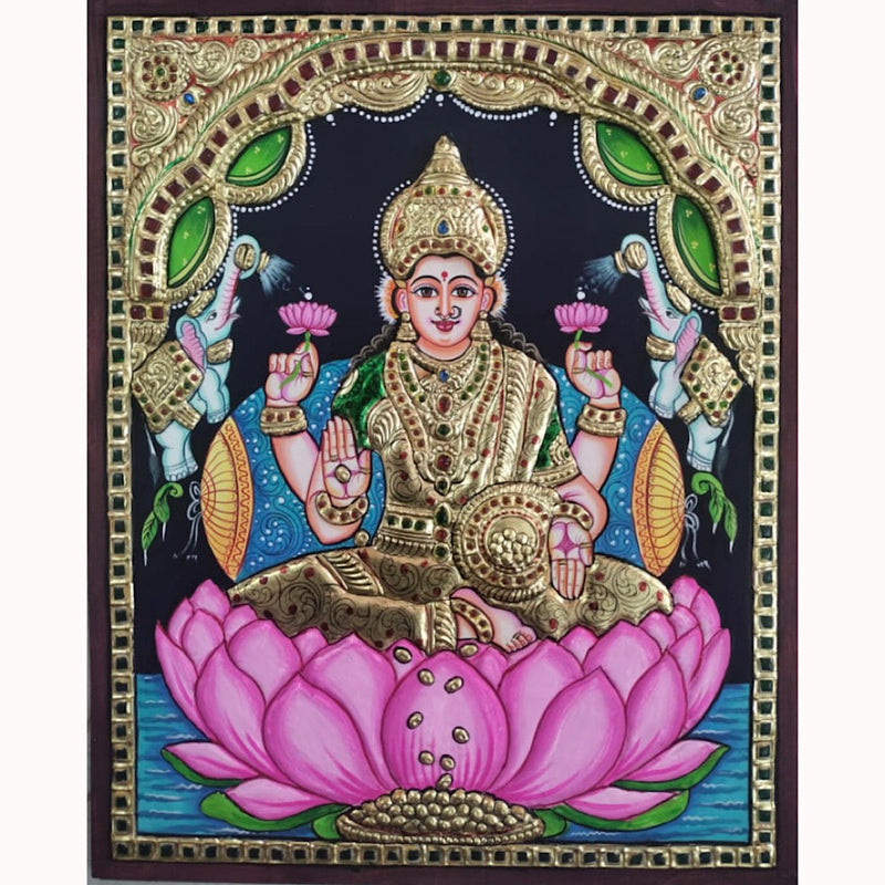 Goddess Laxmi 3D Tanjore Painting - Traditional Wall Art - Crafts N Chisel - Indian Home Decor USA