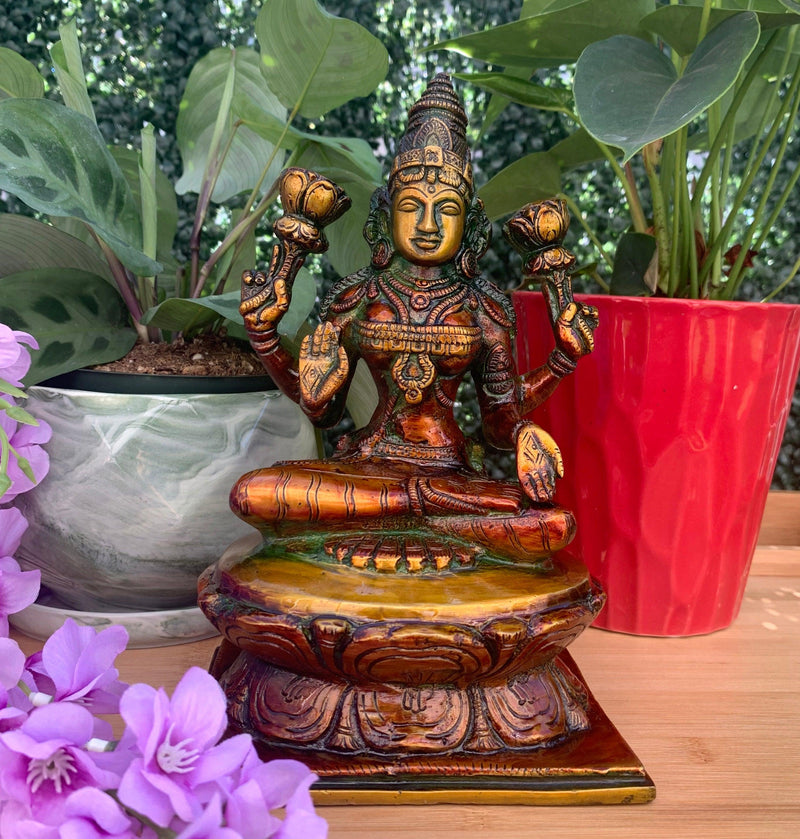 Goddess Laxmi Brass Idol - Decorative Figurine-Crafts N Chisel-Indian Handicrafts Online USA