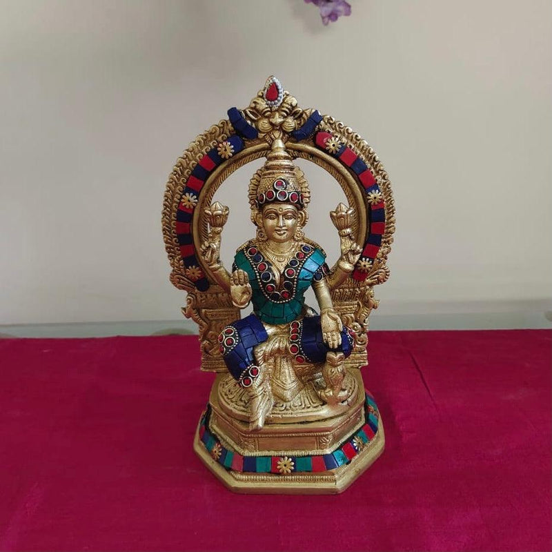 Goddess Laxmi Brass Idol With Stonework - Decorative Figurine-Crafts N Chisel - Indian home decor online USA