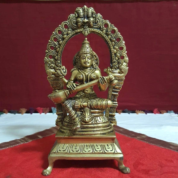 Goddess Saraswati Brass Idol - Decorative Figurine-Crafts N Chisel-Indian Handicrafts Online USA