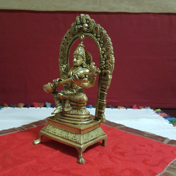 Goddess Saraswati Brass Idol - Decorative Figurine-Crafts N Chisel-Indian Handicrafts Online USA