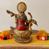 Goddess Saraswati Copper Finish Marble Dust and Resin Idol - Decorative Figurine - Crafts N Chisel - Indian Home Decor USA