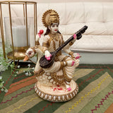 Goddess Saraswati Marble Dust and Resin Idol - Decorative Figurine - Crafts N Chisel - Indian Home Decor USA