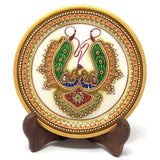 Gold Leaf Meenakari Jewelry Painting - 6" Round Marble Plate - Handmade Home Decor - Crafts N Chisel - Indian home decor - Online USA